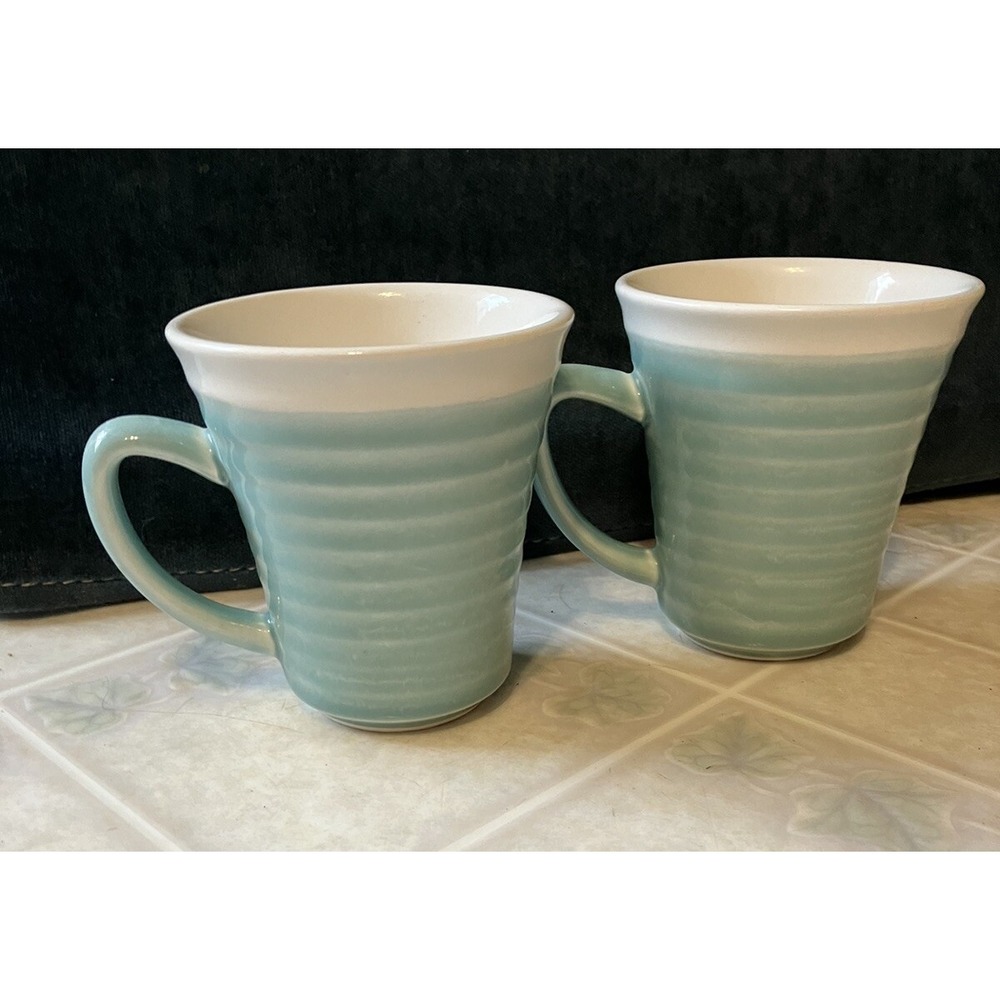 SANGO RICO AQUA‎ MUGS SET OF 2 Hand Painted 4671